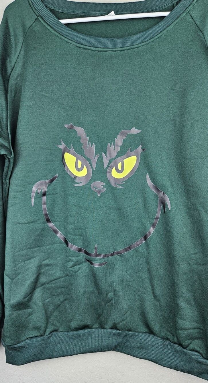 Nwot Grinch Adult Unisex Sweatshirt XL Green Wide Collar - Picture 2 of 7